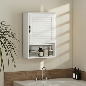 Armário de parede para casa de banho 40x20x60 cm com porta de ripas, prateleira ajustável e compartimento aberto, branco