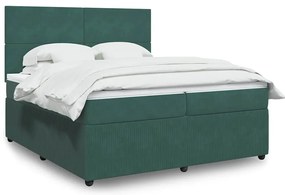 vidaXL Cama com molas/colchão 200x200 cm veludo verde-escuro