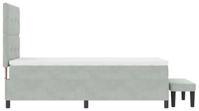 Cama Box Spring com Colchão &amp; Banco Cinza Claro 90x190 cm Veludo
