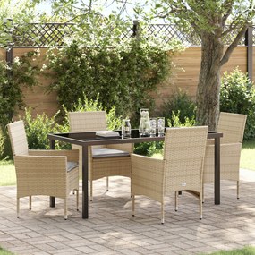 Conjunto de Jantar para o Jardim vidaXL 5 Peças com Almofadas Polirattan Bege