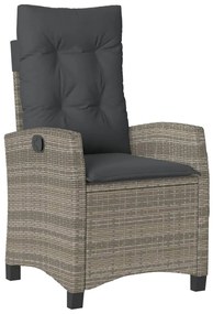 7 pcs conjunto de jantar p/ jardim c/ almofadões vime PE cinza