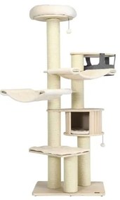 Árvore para gatos de madeira maciça com 4 níveis, postes de sisal para arranhar e tapete