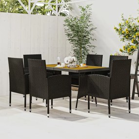 vidaXL 7 pcs Conjunto de jantar p/ exterior vime PE preto