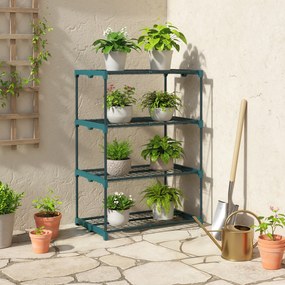 Suporte para Plantas de 4 Níveis Estante para Plantas em Aço Prateleiras de Grade 67x49x105 cm Verde Escuro