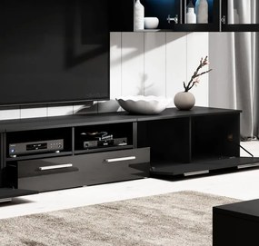 Conjunto de Móveis de Sala Dornelas – 3 m – Preto com LED e Vitrinas e