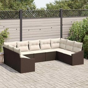 vidaXL Conjunto de Sofá de Jardim de 9 Peças com Almofadas Castanho Rattan PE