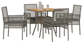 Conjunto de Jantar 5 Peças com Almofadas Cinza Polirattan