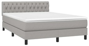 Cama box spring c/ colchão e LED 140x190 cm tecido cinza-claro