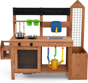 Cozinha  Infantil para Exterior, 112 x 40 x 101 cm, com Floreira e Treliça, Natural