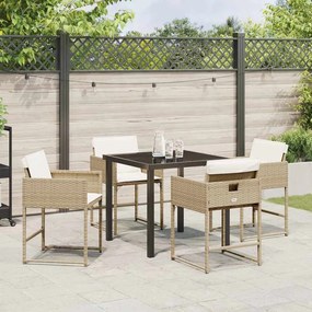 Conjunto de Jantar de Jardim com 5 Peças e Almofadas Bege de Rattan Si