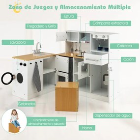 Conjunto de cozinha infantil de 2 peças, brinquedo de madeira para crianças, cozinha com crianças reais, bancada leve, dispensador de café