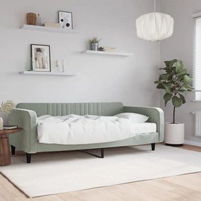 Sofá-cama com colchão 100x200 cm veludo cinzento-claro