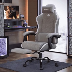 Cadeira ergonómica gaming/escritório com apoio para os pés e almofada de molas cinzenta