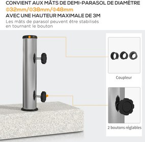 Base para guarda-sol em mármore 45 x 22,5 x 40 cm, com 25 kg, 2 rodas de fixação e tubo em aço inoxidável (GUARDA SOL NÃO INCLUIDO), cinzenta