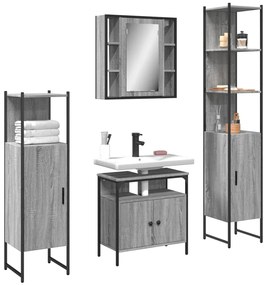 vidaXL 4 pcs conj. móveis casa de banho derivados madeira cinza sonoma