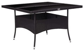 vidaXL Mesa de jantar para exterior vime PE e vidro preto