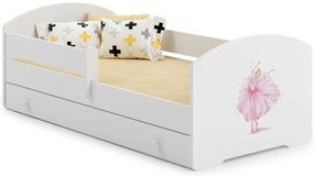 Cama infantil branca Luk princesa bailarina 140x70 com gaveta - colchão e estrado incluído