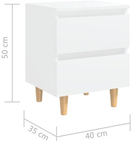 Mesa de cabeceira c/ pernas de pinho maciço 40x35x50 cm branco
