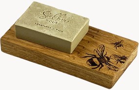 Saboneteira em madeira de carvalho com sabonete Bee, conjunto de 2