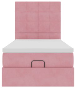 Estrutura de cama otomana com colchões rosa 90x200cm veludo