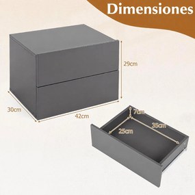 Mesa de Cabeceira de Parede, 42 x 30 x 29 cm, Duas Gavetas Espaçosas, Cinzento