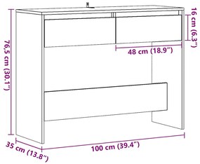 Mesa consola 100x35x76,5cm derivados madeira carvalho artisiano