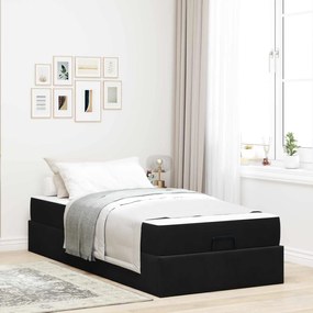 vidaXL Estrutura de cama com colchão com colchão 2 pcs Preto Veludo