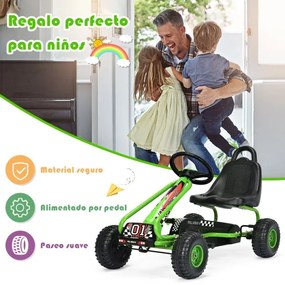 Kart a pedais para crianças com 4 rodas antiderrapantes Assento envolvente e travão de mão 92 x 50 x 53 cm Verde