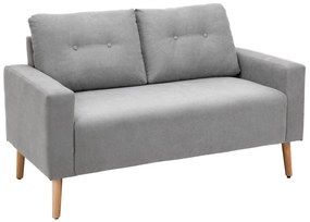 HOMCOM Sofá de 2 Lugares Moderno Estofado em Poliéster com 2 Almofadas Apoio para os Braços e Pés de Madeira de Borracha 145x76x88 cm Cinza