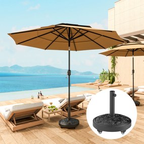 Base para guarda-sol, pedestal exterior em resina de 21 kg, para mastros com Ø 32/38/48 mm, com rodas, Ø 49 x 42 cm, preto