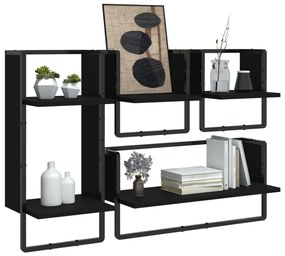 4 pcs prateleiras de parede derivados de madeira preto