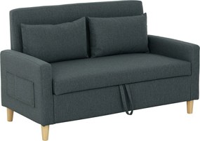 HOMCOM Sofá 2 Lugares Estofado em Linho Sintético com 2 Almofadas Espaço de Armazenamento Bolsos Laterais 135x71x84 cm Cinzento Escuro | Aosom Portugal