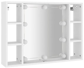 Armário espelhado com luzes LED 76x15x55 cm branco
