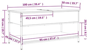 Mesa de centro 100x50x50cm deriv. madeira/metal carvalho fumado