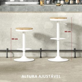 Conjunto de 2 Bancos de Bar Giratórios Bancos Altos de Cozinha com Descanso para Pés 38,5x38,5x60-80 cm Madeira e Branco