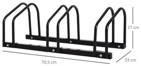 HOMCOM Estacionamento para 3 Bicicletas Suporte de Aço para Estacionar Bicicletas no chão para Interior e Exterior 70,5x33x27cm Preto