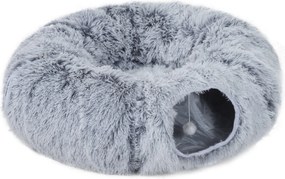 PawHut Túnel 3 em 1 para Gatos, Cama-Túnel Dobrável com Almofada Lavável, Entradas e Bola Suspensa, 90x80x27 cm, Cinzento-Claro | Aosom Portugal