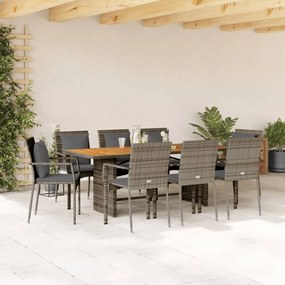 vidaXL 9 pcs conjunto de jantar p/ jardim c/ almofadões vime PE cinza
