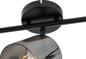 Candeeiro de teto com focos ajustáveis preto com vidro fumê 3 luzes - Laura