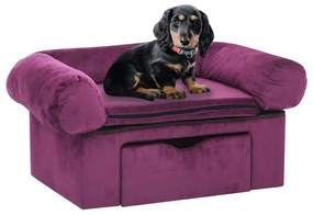 vidaXL Sofá para cães com gaveta 75x50x38 cm pelúcia bordô