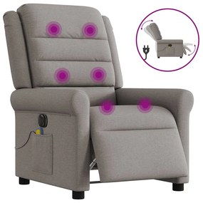 vidaXL Poltrona reclinável massagens elétrica tecido cinza-acastanhado
