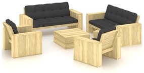 vidaXL 5 pcs conjunto lounge de jardim com almofadões pinho impregnado