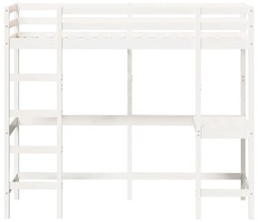 Cama alta com secretária 75x190 cm pinho maciço branco