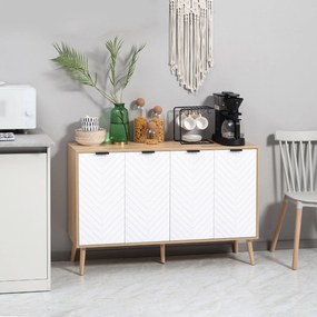 Aparador com 2 armários de 4 portas, padrão em espinha, prateleiras ajustáveis, 120 x 35 x 77,4 cm, branco