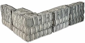 Pufe modular de 4 lugares tecido cinzento às riscas