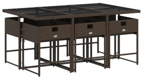 7 pcs conjunto jantar p/ jardim c/ almofadões vime PE castanho