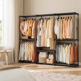 Guarda roupa aberto com 5 compartimentos para pendurar 205 x 43 x 166 cm preto