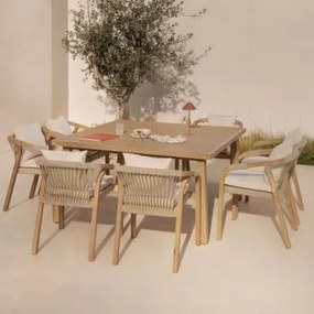 Conjunto De Mesa Quadrada De 150x150 Cm E 8 Cadeiras De Jardim Com Braços Em Madeira De Acácia Do Dubai Gardénia Branco & Castanho Acácia - Sklum