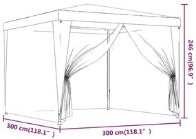 Tenda festas c/ 4 paredes laterais em rede 3x3 m PEAD antracite