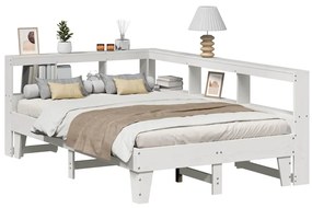 vidaXL Cama com estante sem colchão 120x200 cm pinho maciço branco